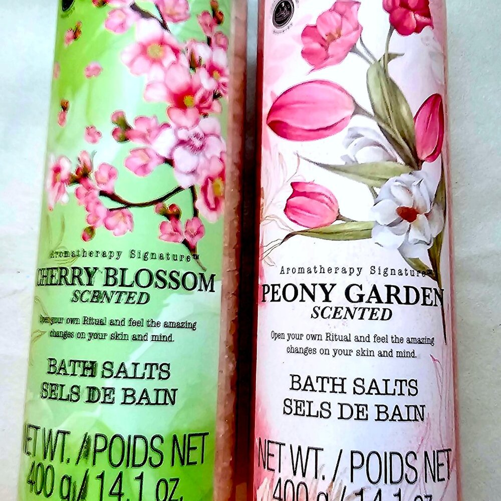 Crystal Waters Bath Salts 2 PK Cherry Blossom & Peony Gardens, Aromatherapy, Spa